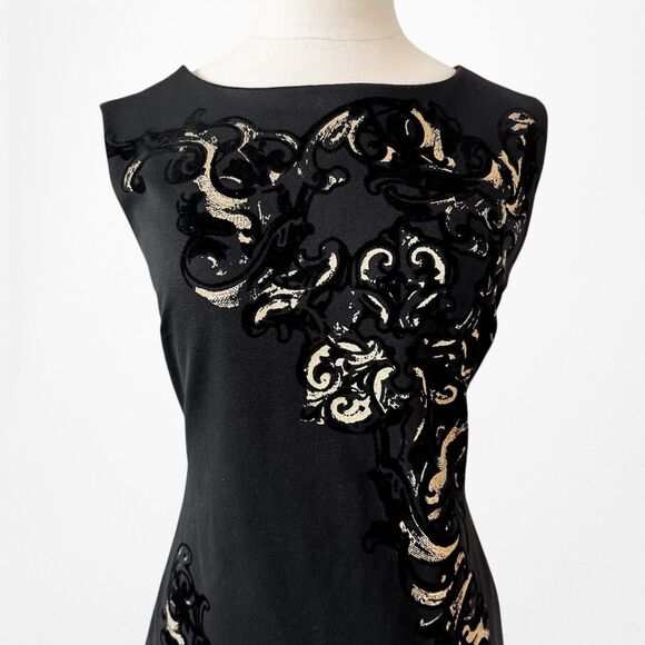 Vintage Y2K Black Knit Gold Embellished Knee Length Bodycon Dress Size M - Picture 6 of 8